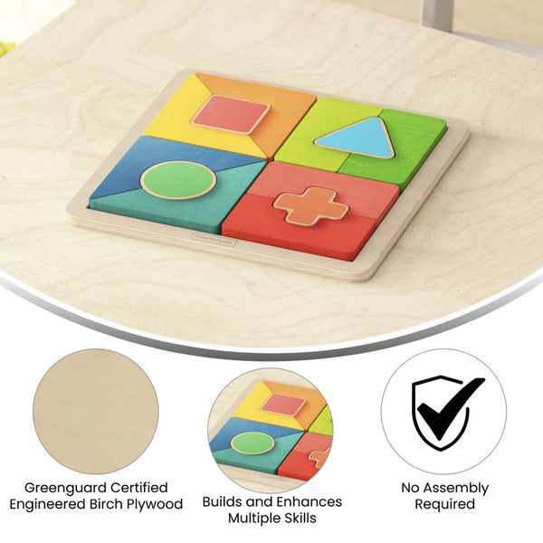 English Elm Bright Beginnings STEM Geometric Puzzle Board - Durable Birch, Colorful Shapes for Learning Fun! MK-MK00606-GG