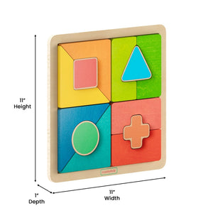 English Elm Bright Beginnings STEM Geometric Puzzle Board - Durable Birch, Colorful Shapes for Learning Fun! MK-MK00606-GG
