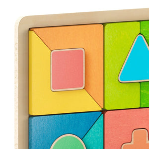 English Elm Bright Beginnings STEM Geometric Puzzle Board - Durable Birch, Colorful Shapes for Learning Fun! MK-MK00606-GG