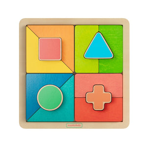 English Elm Bright Beginnings STEM Geometric Puzzle Board - Durable Birch, Colorful Shapes for Learning Fun! MK-MK00606-GG