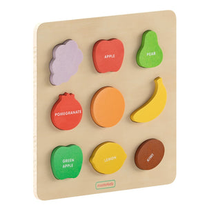 English Elm Bright Beginnings STEM Fruit Shapes Puzzle Board - Durable Birch Plywood for Early Learning Fun! MK-MK00620-GG