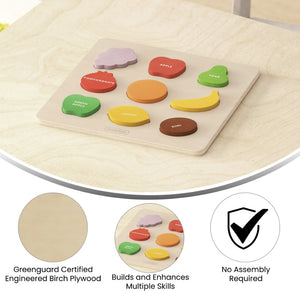 English Elm Bright Beginnings STEM Fruit Shapes Puzzle Board - Durable Birch Plywood for Early Learning Fun! MK-MK00620-GG