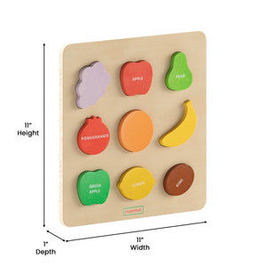 English Elm Bright Beginnings STEM Fruit Shapes Puzzle Board - Durable Birch Plywood for Early Learning Fun! MK-MK00620-GG