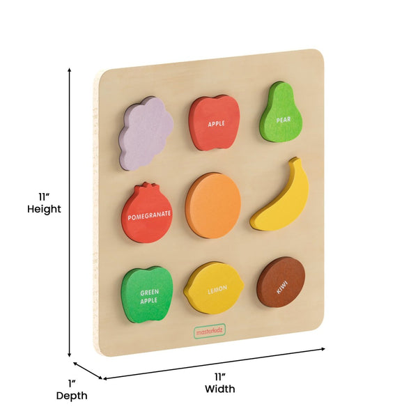 English Elm Bright Beginnings STEM Fruit Shapes Puzzle Board - Durable Birch Plywood for Early Learning Fun! MK-MK00620-GG