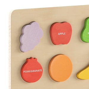 English Elm Bright Beginnings STEM Fruit Shapes Puzzle Board - Durable Birch Plywood for Early Learning Fun! MK-MK00620-GG