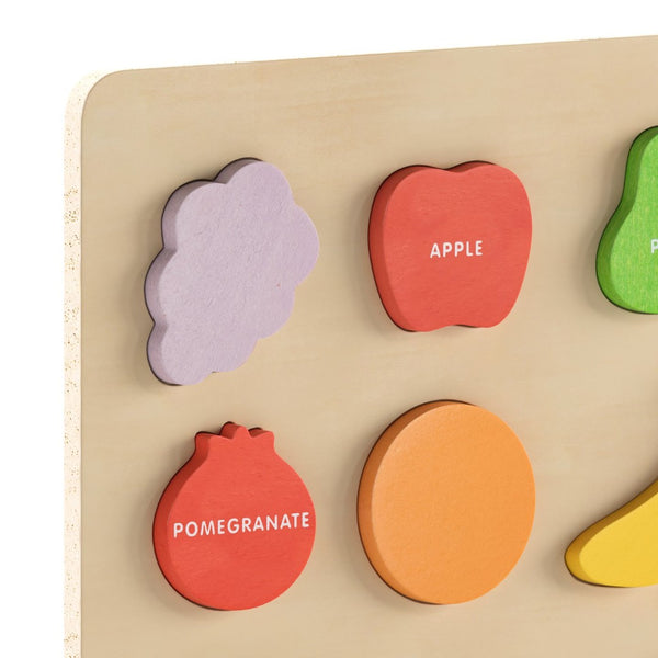 English Elm Bright Beginnings STEM Fruit Shapes Puzzle Board - Durable Birch Plywood for Early Learning Fun! MK-MK00620-GG