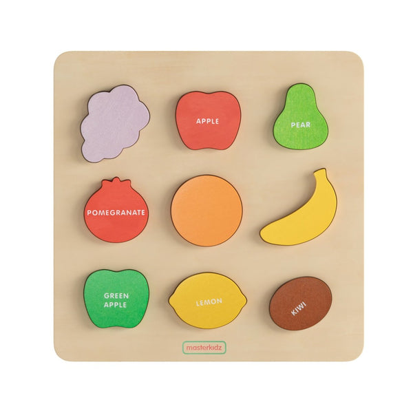 English Elm Bright Beginnings STEM Fruit Shapes Puzzle Board - Durable Birch Plywood for Early Learning Fun! MK-MK00620-GG