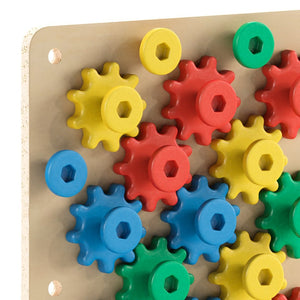 English Elm Bright Beginnings STEM Gear Building Busy Board - Durable Birch Plywood, Engaging Learning Tool! MK-MK06158-GG