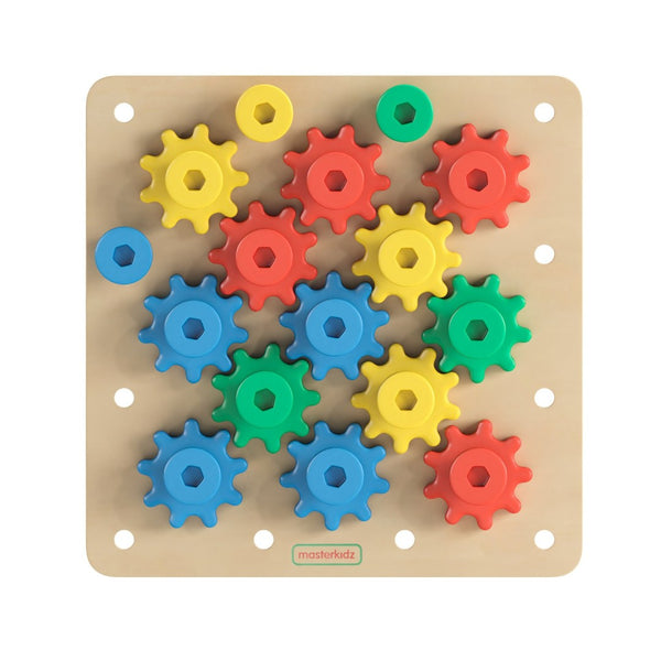 English Elm Bright Beginnings STEM Gear Building Busy Board - Durable Birch Plywood, Engaging Learning Tool! MK-MK06158-GG