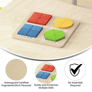 English Elm Bright Beginnings STEM Geometric Shape Puzzle Board - Durable Birch Plywood for Kids' Learning Fun MK-MK08763-GG