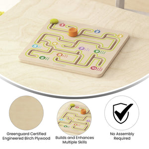 English Elm Bright Beginnings STEM Sliding Maze Learning Board - Montessori Wood Toy for Fine Motor Skills Fun MK-MK13071-GG