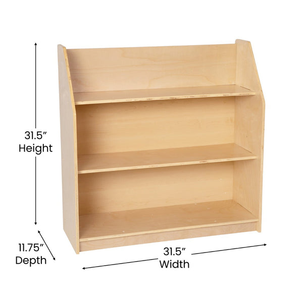 English Elm Hercules 3-Shelf Natural Wooden Book Display - Kid-Safe Design for Classrooms, Daycares & Playrooms MK-STR800H-GG