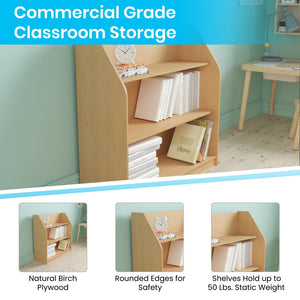 English Elm Hercules 3-Shelf Natural Wooden Book Display - Kid-Safe Design for Classrooms, Daycares & Playrooms MK-STR800H-GG