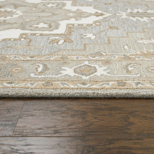 Alora Decor Makalu Hand-Tufted Gray Wool Rug With Persian Medallion — Eco-Friendly Natural Texture & Warmth 10' x 13' MAKMK100333550113