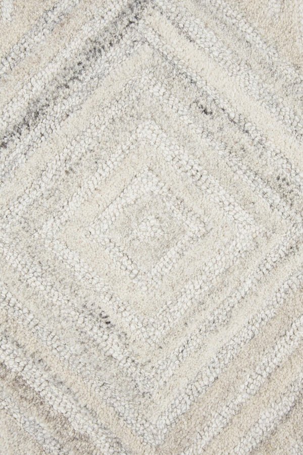 Alora Decor Makalu Hand-Tufted Wool Runner 2'6"X8' Ivory/Natural Geometric Pile — Eco-Friendly, Soft, Durable MAKMK100937552608
