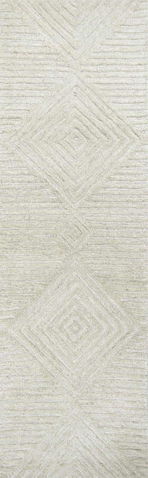 Alora Decor Makalu Hand-Tufted Wool Runner 2'6"X8' Ivory/Natural Geometric Pile — Eco-Friendly, Soft, Durable MAKMK100937552608