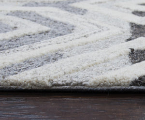 Alora Decor Makalu Hand-Tufted Wool Runner 2'6"X8' – Natural Gray Geometric High/Low Pile, Eco-Friendly Durable Elegance MAKMK101233552608
