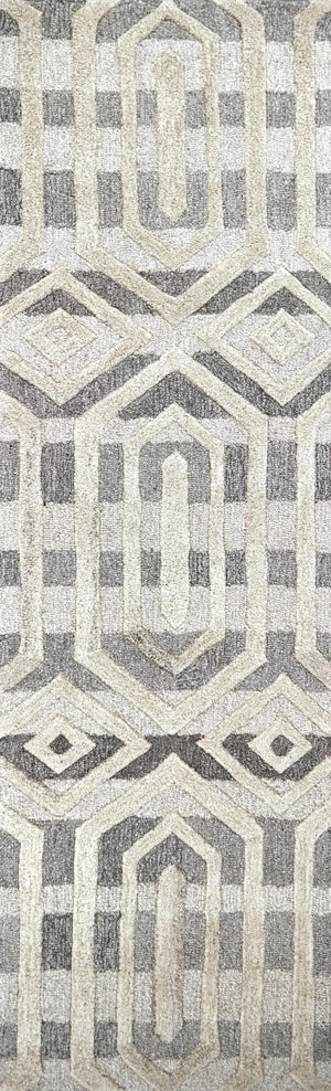Alora Decor Makalu Hand-Tufted Wool Runner 2'6"X8' – Natural Gray Geometric High/Low Pile, Eco-Friendly Durable Elegance MAKMK101233552608