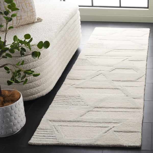 Safavieh Mykonos Hand-tufted Area Rug - Luxurious Wool Blend, Abstract Geometric Design For Modern Elegance Ivory ,Blue 70% Wool,20% Viscose,10% Cotton Mkn102a-6r