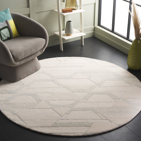 Safavieh Mykonos Hand-tufted Area Rug - Luxurious Wool Blend, Abstract Geometric Design For Modern Elegance Ivory ,Blue 70% Wool,20% Viscose,10% Cotton Mkn102a-6r