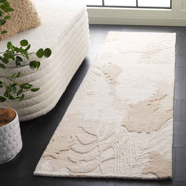 Safavieh Mykonos Hand Tufted Wool & Cotton Runner Rug - Timeless Elegance With Botanical Design For Any Space Ivory ,Beige 85% Wool,15% Cotton Mkn103a-6sq