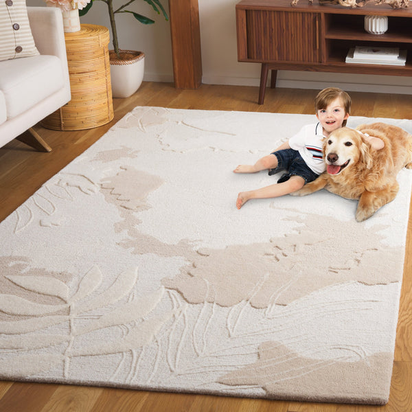 Safavieh Mykonos Hand Tufted Wool & Cotton Runner Rug - Timeless Elegance With Botanical Design For Any Space Ivory ,Beige 85% Wool,15% Cotton Mkn103a-6sq