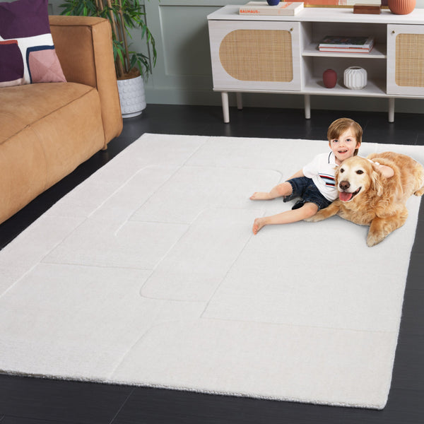 Safavieh Mykonos Contemporary Hand-loomed Area Rug - Luxurious Wool & Cotton Blend For Modern Living Spaces Ivory 80% Wool,20% Cotton Mkn202a-5