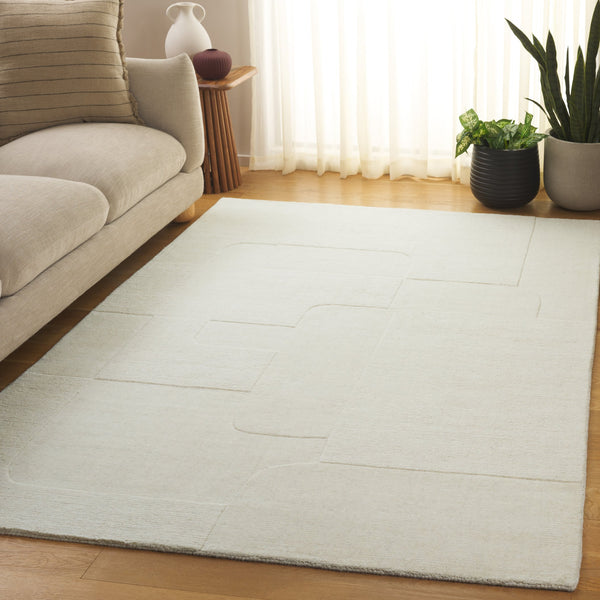 Safavieh Mykonos Contemporary Hand-loomed Area Rug - Luxurious Wool & Cotton Blend For Modern Living Spaces Ivory 80% Wool,20% Cotton Mkn202a-5