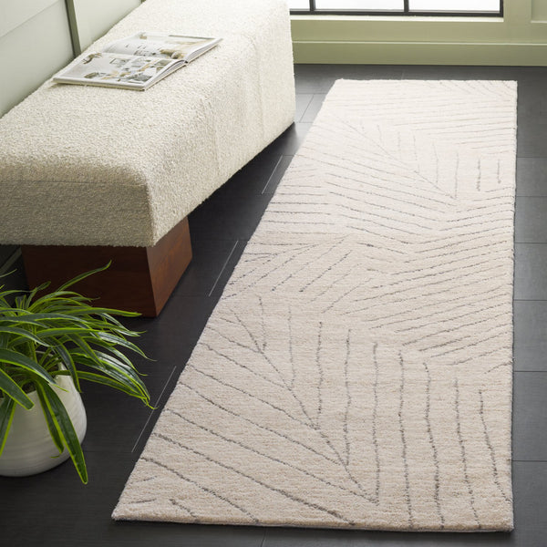Safavieh Mykonos Hand-tufted Wool Pile Runner Rug - Elegant Leaf Design For Stylish Home Interiors Ivory ,Grey Wool Pile Mkn408a-28