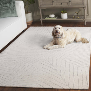 Safavieh Mykonos Hand-tufted Wool Pile Runner Rug - Elegant Leaf Design For Stylish Home Interiors Ivory ,Grey Wool Pile Mkn408a-5