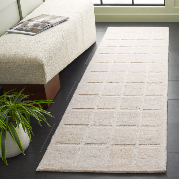 Safavieh Mykonos Modern Hand-tufted Wool Area Rug - Luxurious Grid Pattern For Elegance & Comfort In Home Ivory Wool Pile Mkn410a-3