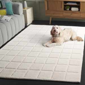 Safavieh Mykonos Modern Hand-tufted Wool Area Rug - Luxurious Grid Pattern For Elegance & Comfort In Home Ivory Wool Pile Mkn410a-3