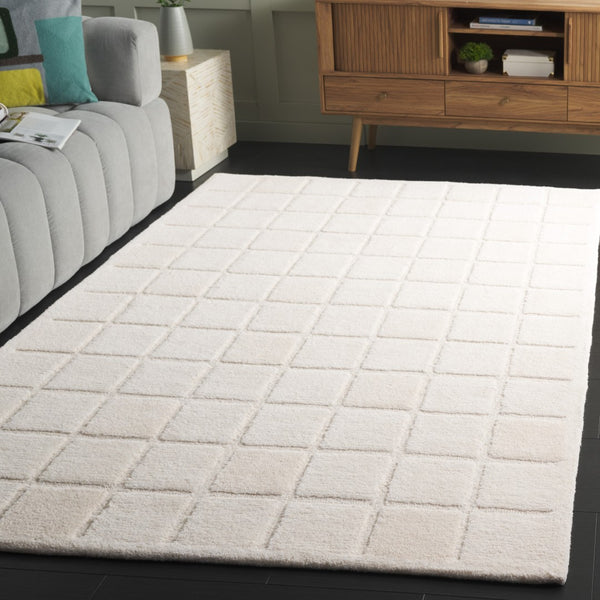 Safavieh Mykonos Modern Hand-tufted Wool Area Rug - Luxurious Grid Pattern For Elegance & Comfort In Home Ivory Wool Pile Mkn410a-3