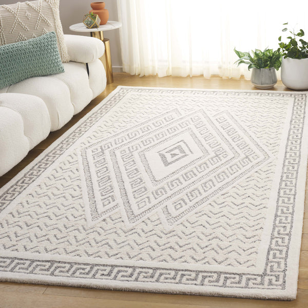 Safavieh Mykonos Handcrafted Modern Runner Rug - Luxurious Wool-cotton Blend For Elegant Home Décor Ivory ,Grey 80% Wool,20% Cotton Mkn502a-5