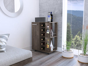English Elm Bar Cart with Wine Cubbies Open Shelves Locking Casters and Cabinet Storage B07091829
