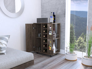 English Elm Bar Cart with Wine Cubbies Open Shelves Locking Casters and Cabinet Storage B07091829