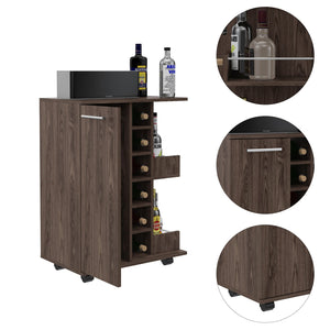 English Elm Bar Cart with Wine Cubbies Open Shelves Locking Casters and Cabinet Storage B07091829