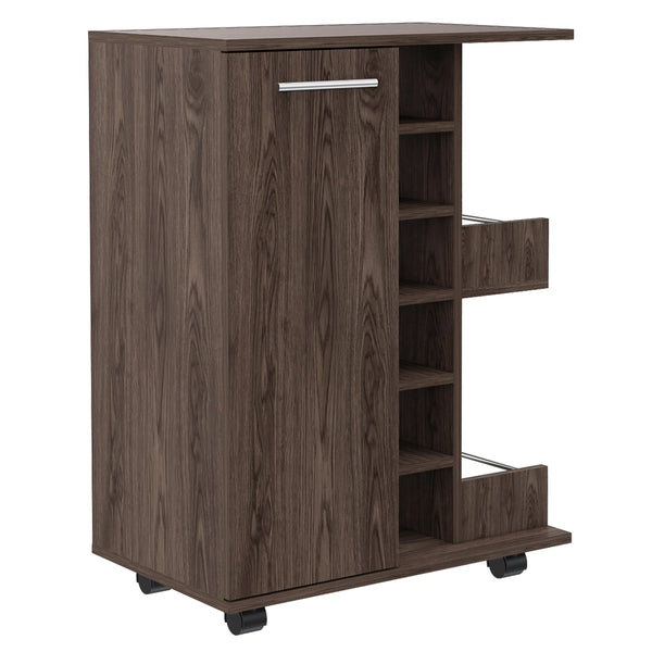 English Elm Bar Cart with Wine Cubbies Open Shelves Locking Casters and Cabinet Storage B07091829