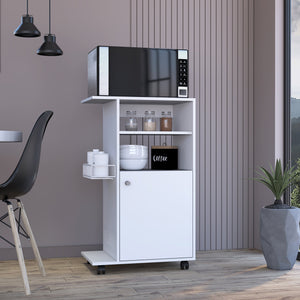 English Elm Clip Kitchen Cart Mobile Microwave Stand with Single Door Cabinet, 27.96" Countertop, White, Wheels B20092061