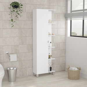 English Elm Urano White Corner Linen Cabinet with Five Open Shelves and Adjustable Interior Storage, Space-Saving B07091991