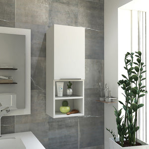 English Elm Mila Smokey Oak Bathroom Wall Cabinet with Two Interior Shelves and Two Open Lower Shelves – Sleek Storage Solution White 36.2 L x 15.7 W x 5.1 H B20091955