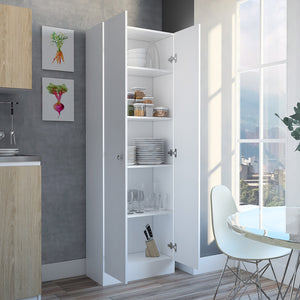 English Elm Multistorage Pantry Cabinet with Five Adjustable Shelves and Double Doors for Organized Storage White 74.9 L x 16.3 W x 5.7 H B07091965