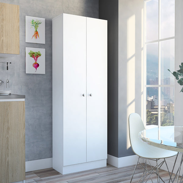 English Elm Multistorage Pantry Cabinet with Five Adjustable Shelves and Double Doors for Organized Storage White 74.9 L x 16.3 W x 5.7 H B07091965