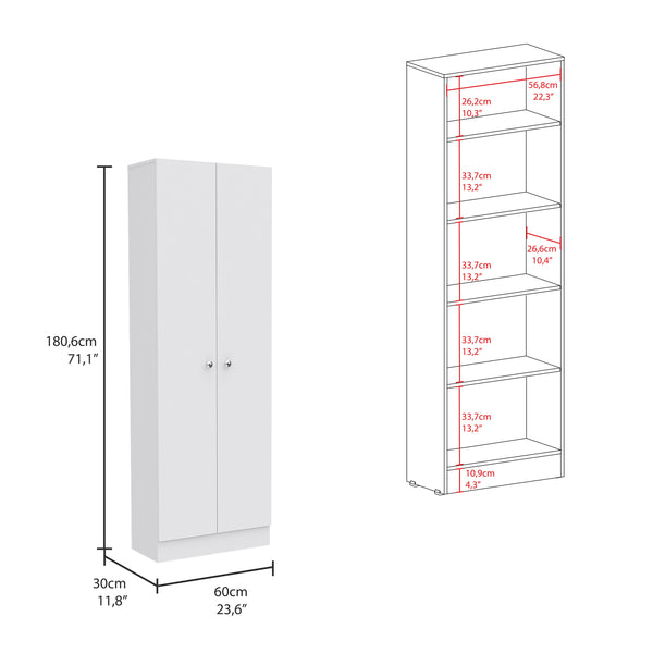 English Elm Multistorage Pantry Cabinet with Five Adjustable Shelves and Double Doors for Organized Storage White 74.9 L x 16.3 W x 5.7 H B07091965