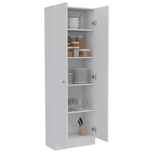 English Elm Multistorage Pantry Cabinet with Five Adjustable Shelves and Double Doors for Organized Storage White 74.9 L x 16.3 W x 5.7 H B07091965