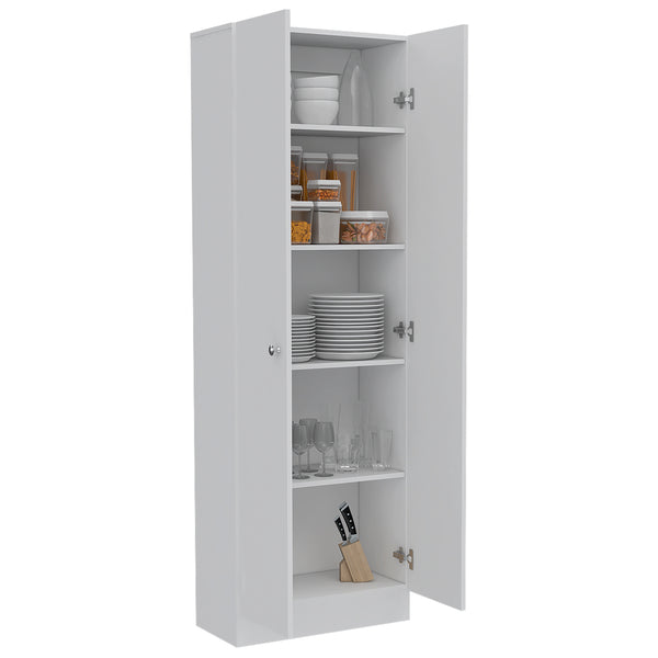 English Elm Multistorage Pantry Cabinet with Five Adjustable Shelves and Double Doors for Organized Storage White 74.9 L x 16.3 W x 5.7 H B07091965