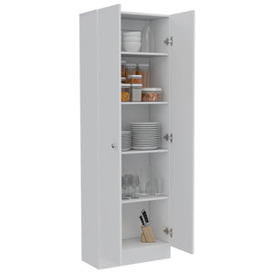 English Elm Multistorage Tall Pantry Cabinet with Five Deep Shelves, Hidden Hinges & Polished Knobs for Home Storage White 74.9 L x 16.3 W x 5.7 H B20091965