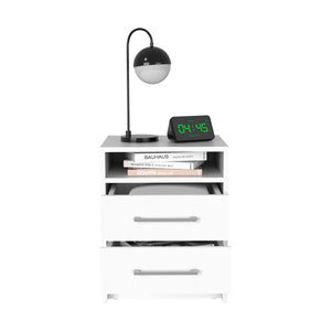 English Elm Eter Smart Nightstand with Two Smooth-Glide Drawers and Top Shelf — Compact, Modern Storage Solution White 22.8 L x 19.7 W x 6.1 H B20091864