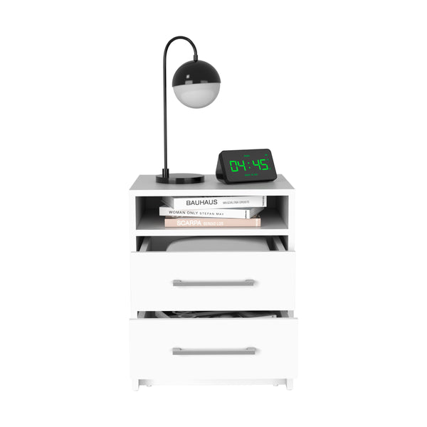 English Elm Eter Smart Nightstand with Two Smooth-Glide Drawers and Top Shelf — Compact, Modern Storage Solution White 22.8 L x 19.7 W x 6.1 H B20091864