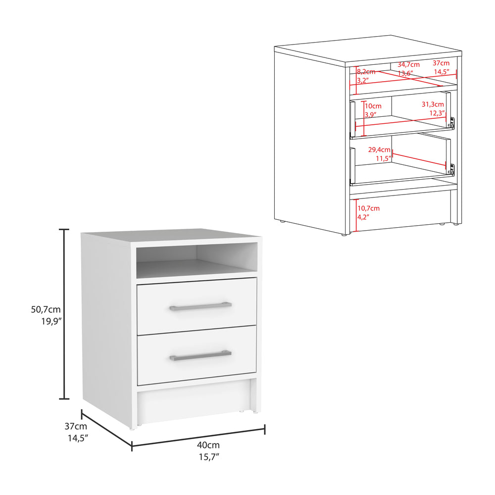 English Elm Eter Compact Nightstand with Two Smooth-Glide Drawers and Top Shelf for Smart Space Saving_x0008_ White 22.8 L x 19.7 W x 6.1 H B07091864